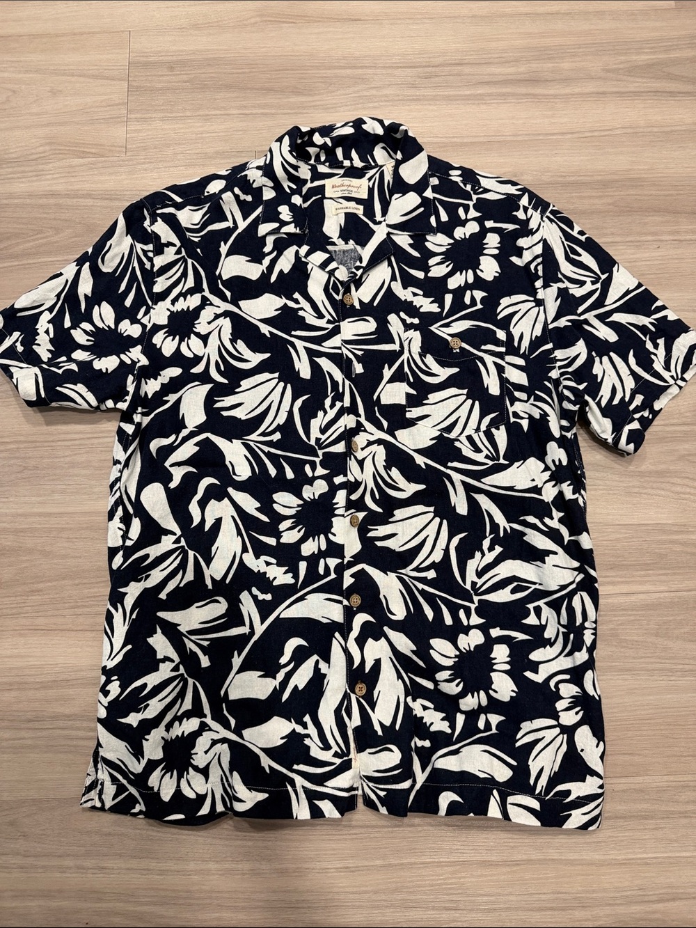 Weatherproof Navy and White Floral Short-Sleeve Button-Down Shirt